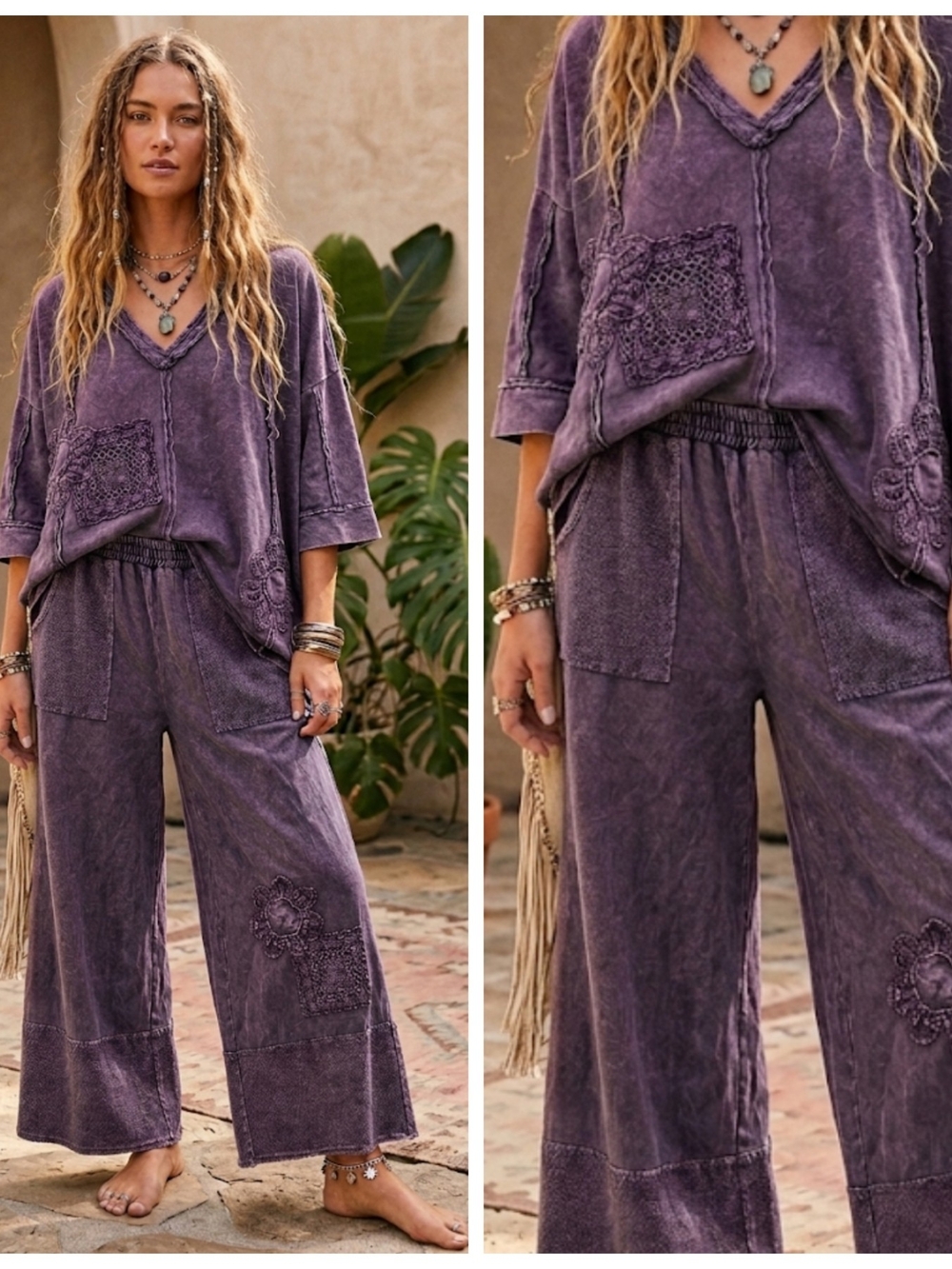 Boho Crochet Patchwork Mineral Wash Set